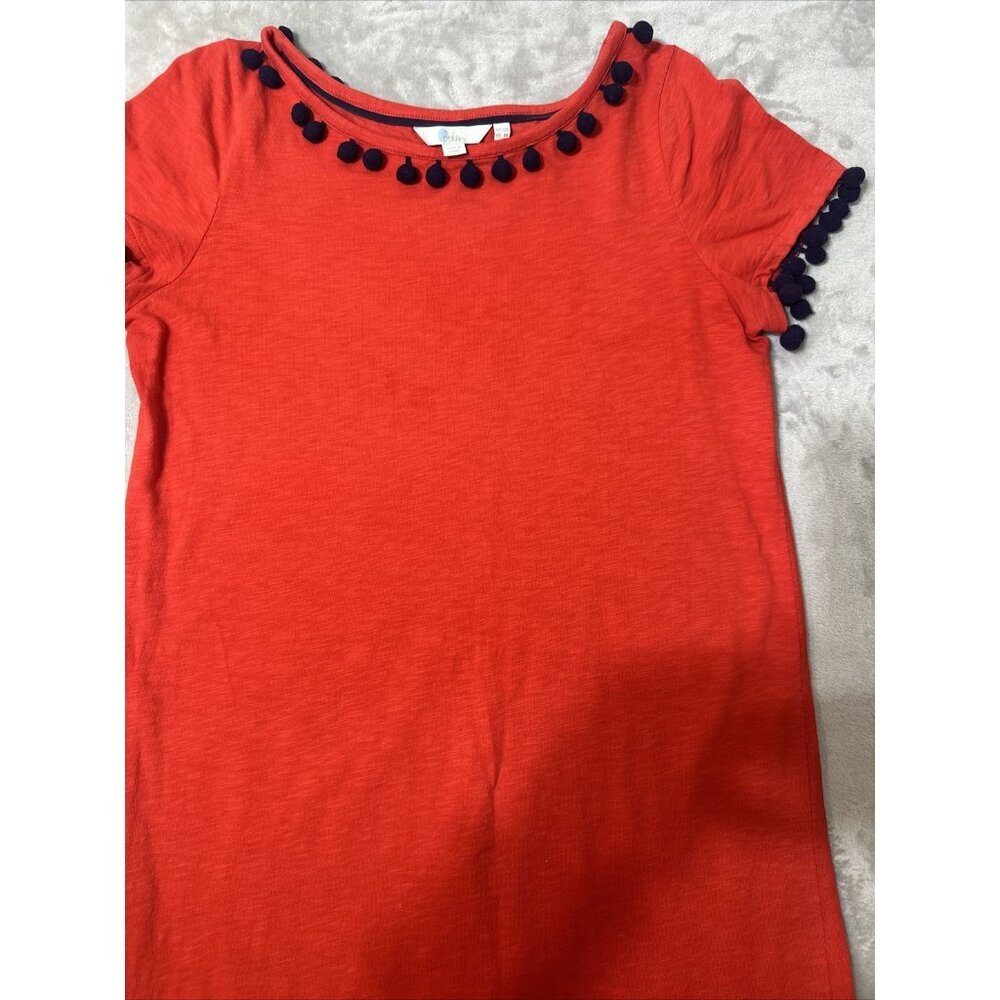 Women’s Boden T-shirt Dress Red Orange Pom-Pom Size 8 - Picture 6 of 13